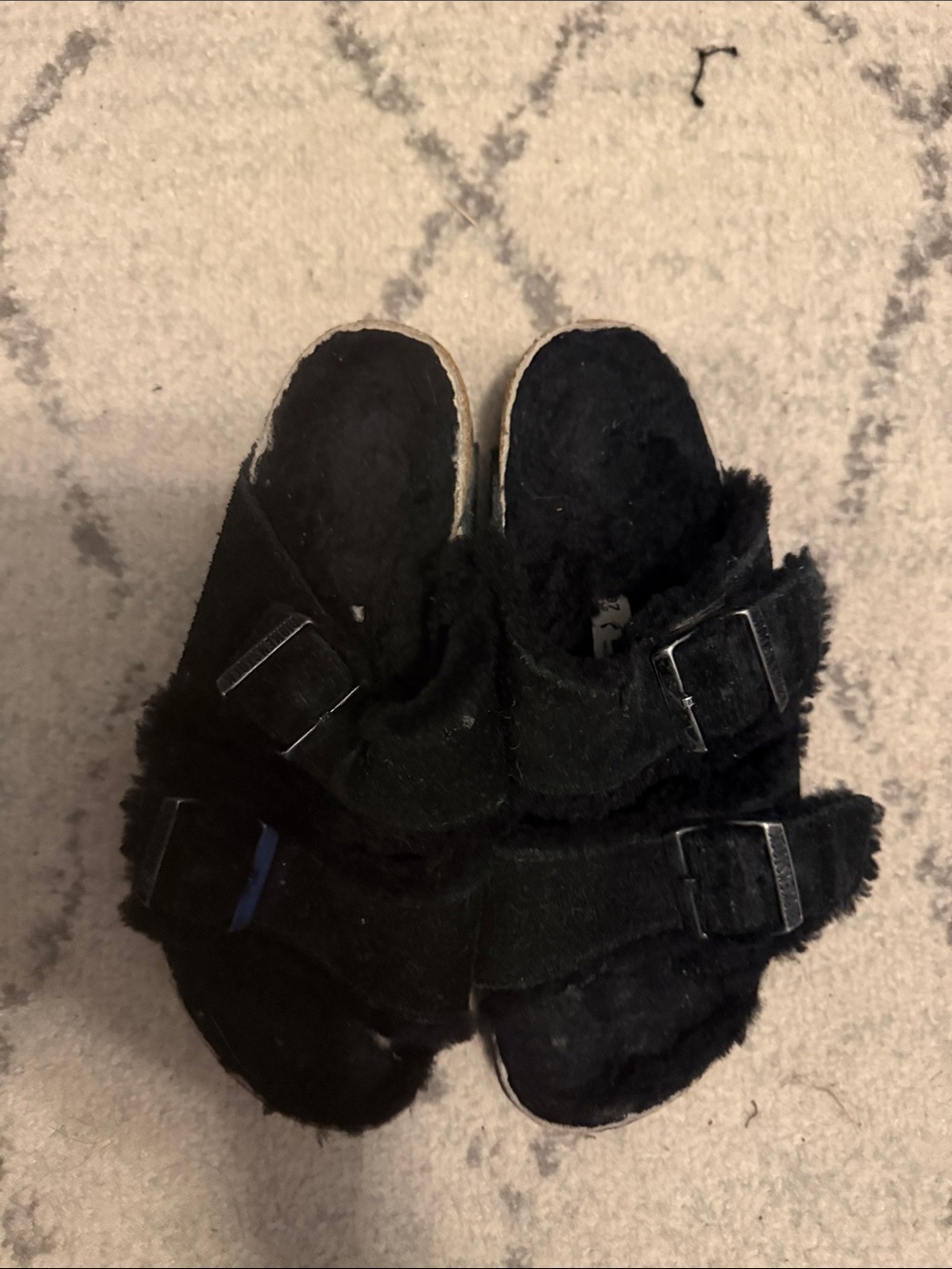 Birkenstock  Black Faux Fur Double Buckle Slides